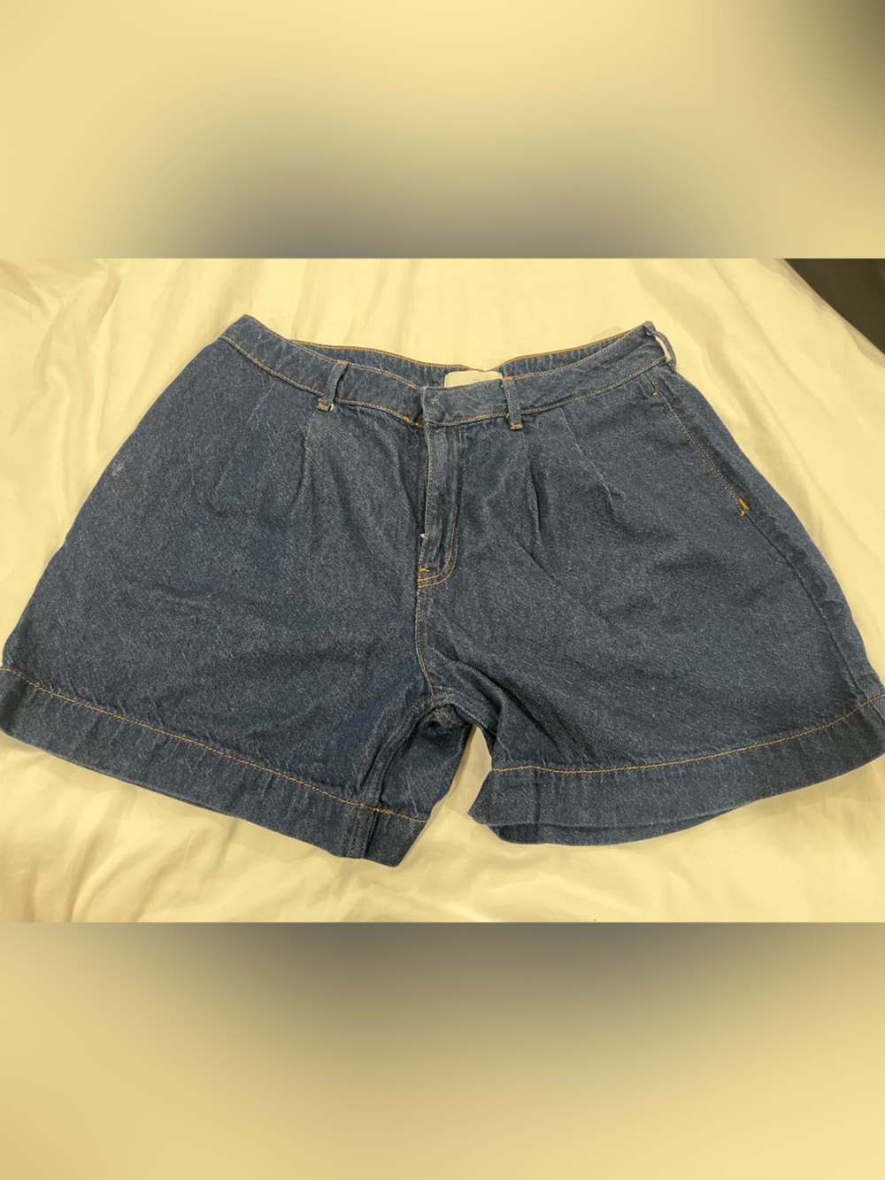 Zara womens Classic High-Waist Denim Shorts - Blue size 12